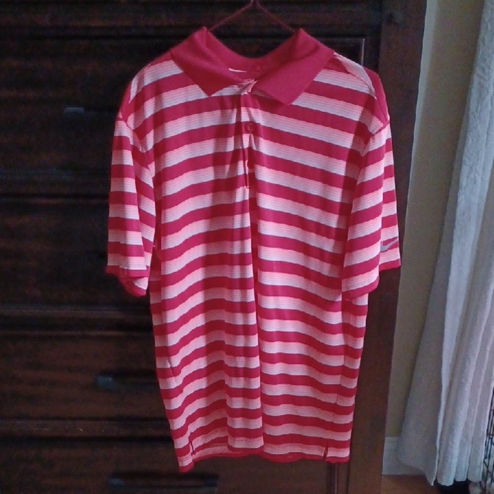 Red and White Striped Polo Shirt